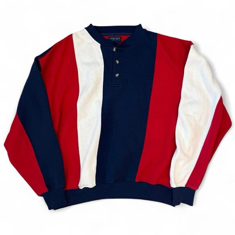 Vintage Towncraft Colorblock Henley Sweatshirt Adult Size Large Boxy Fit 90s VTG